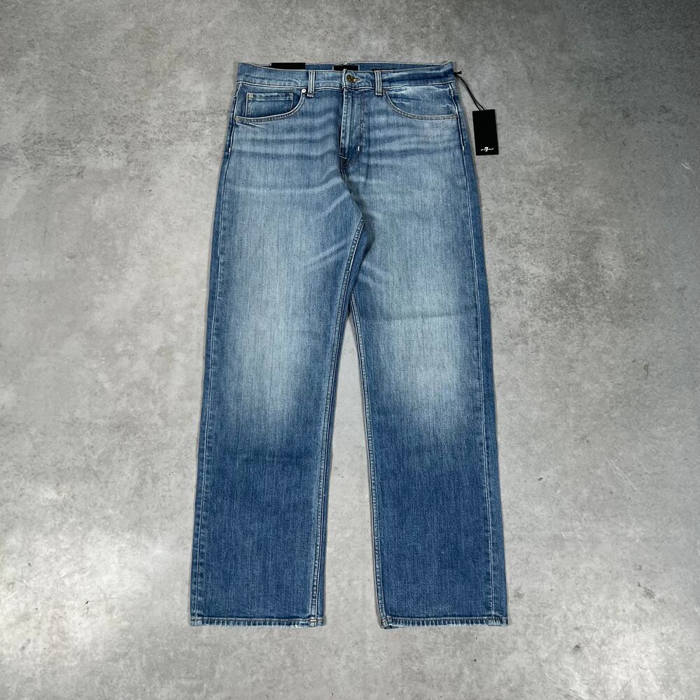 7 For All Mankind Easy Straight Jeans Light Blue Denim Men 33x32 NWT Relaxed